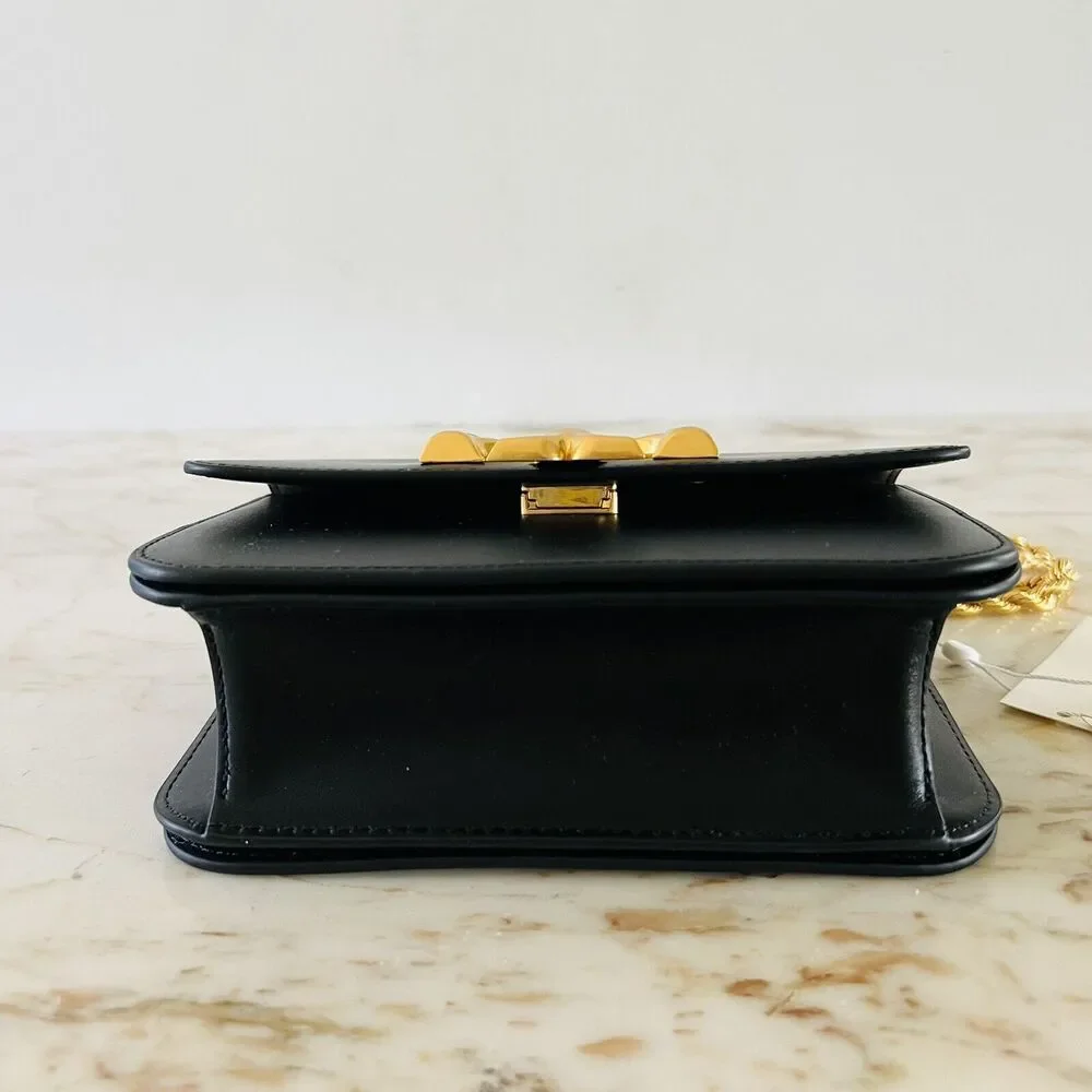 TORY BURCH Eleanor Solid Black Leather Small Convertible Crossbody Shoulder Bag